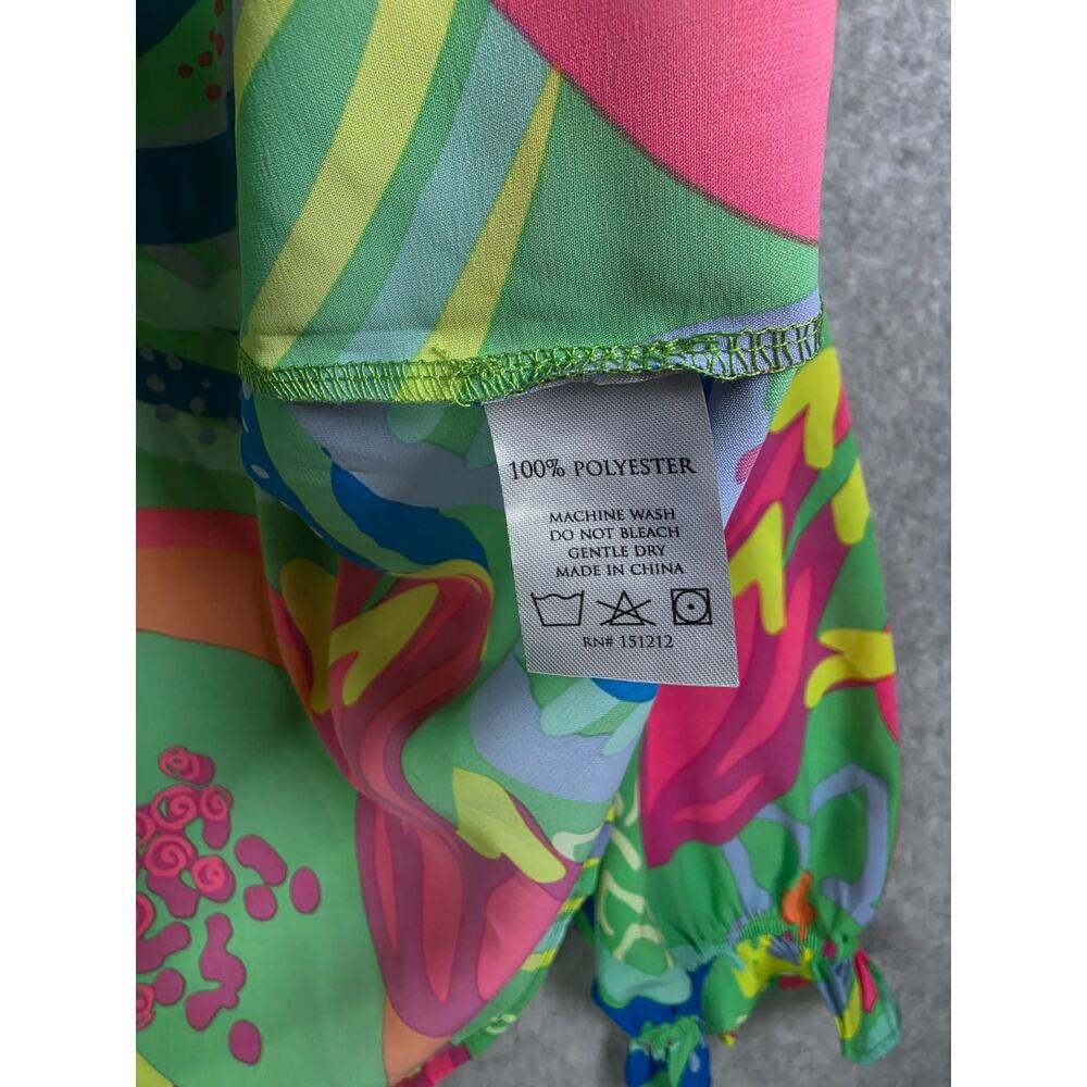 Michelle McDowell Colorful Floral Popover Puff Sleeve Top Sz L Green Office Bold - Picture 3 of 16